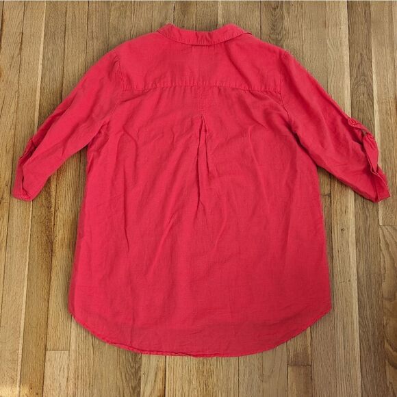 Saint Tropez West linen cotton blend pop over blouse red coral color - Picture 2 of 4